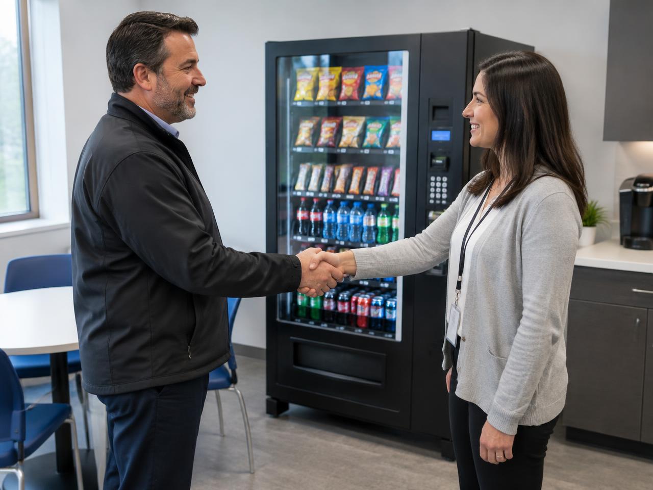Welcoming a new client next to their vending machine